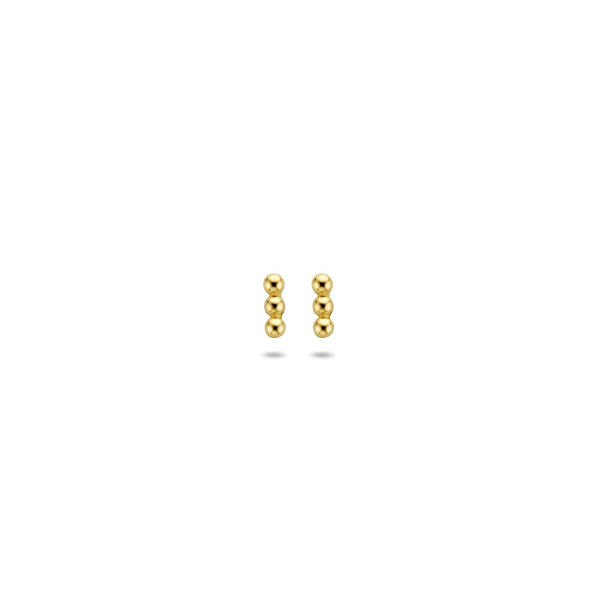 Goldene Ohrstecker mit drei Kugeln aus 14 Karat Gold