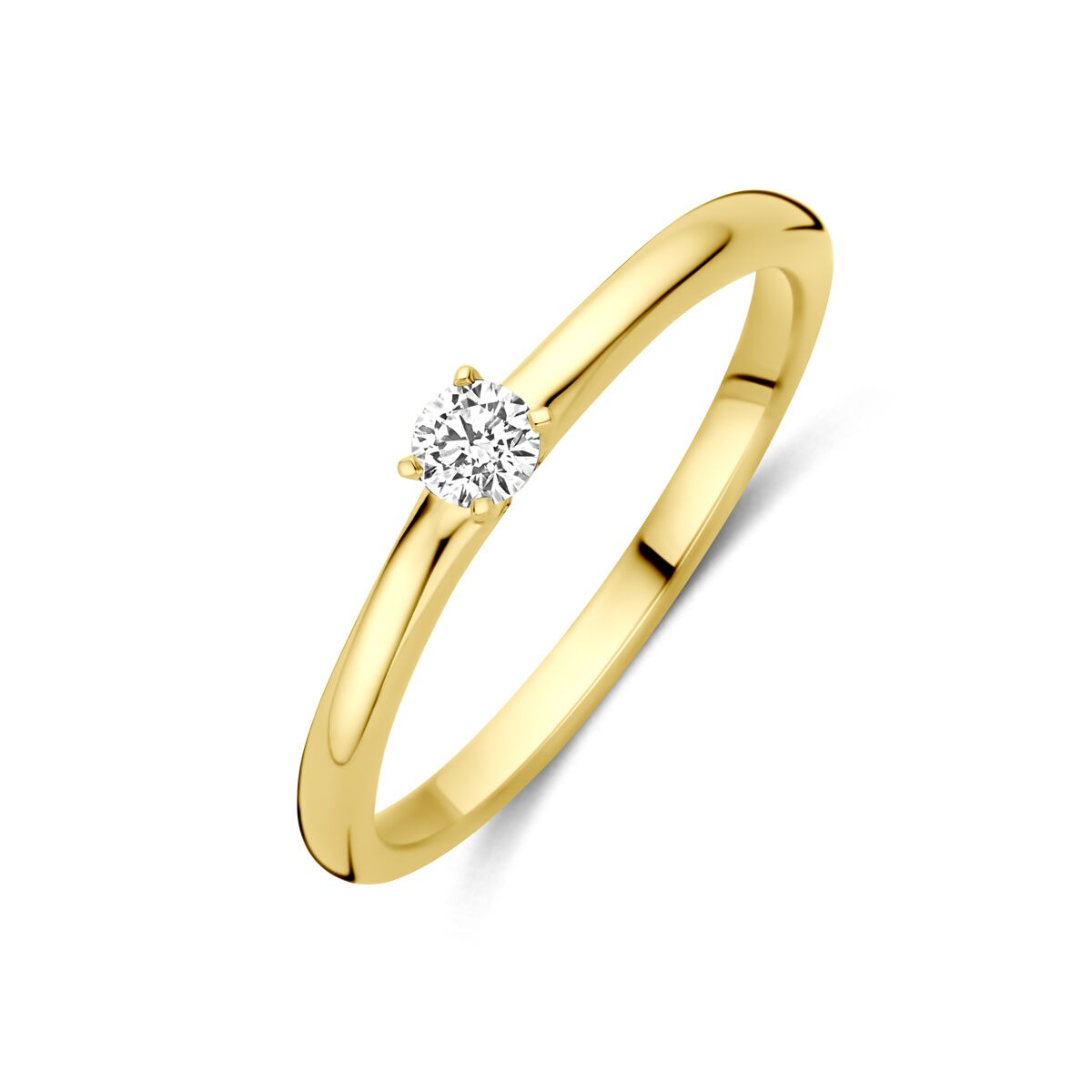 Ring aus 14k Gelbgold mit einem 0,10 ct lab-grown Diamanten in der Mitte