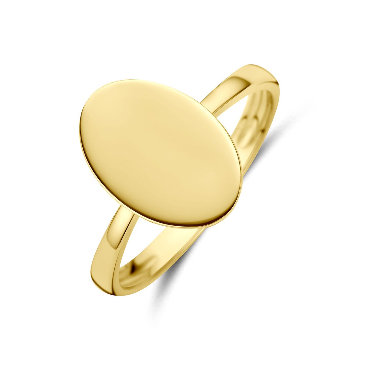 Gravur-Ring aus 14k Gelbgold mit ovaler, glatter Oberfläche und schmalem Band