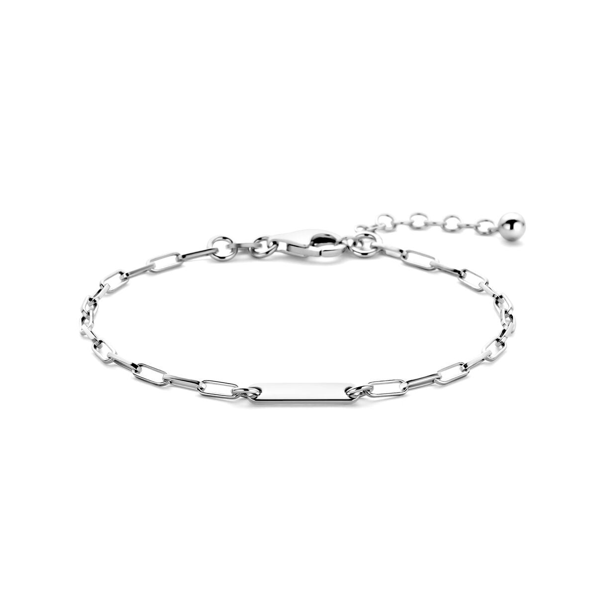Armband aus rhodiniertem 925 Silber mit Paperclip-Gliedern und plattiertem Element
