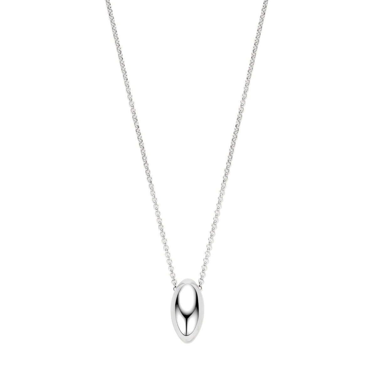 Silbernes, rhodiniertes 925 Collier mit Ankerkette und ovalem Anhänger, 41 + 4 cm lang