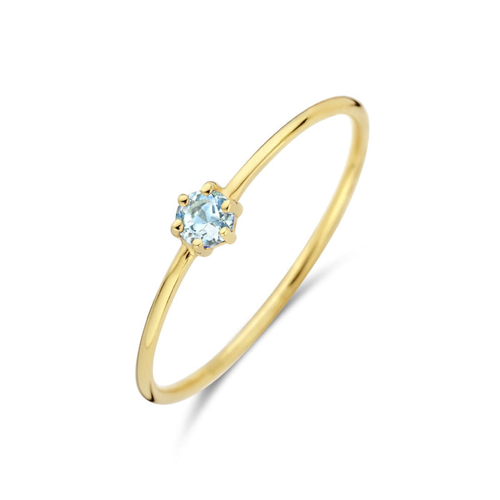 Ring mit Geburtsstein Aquamarin März 14K Gelbgold