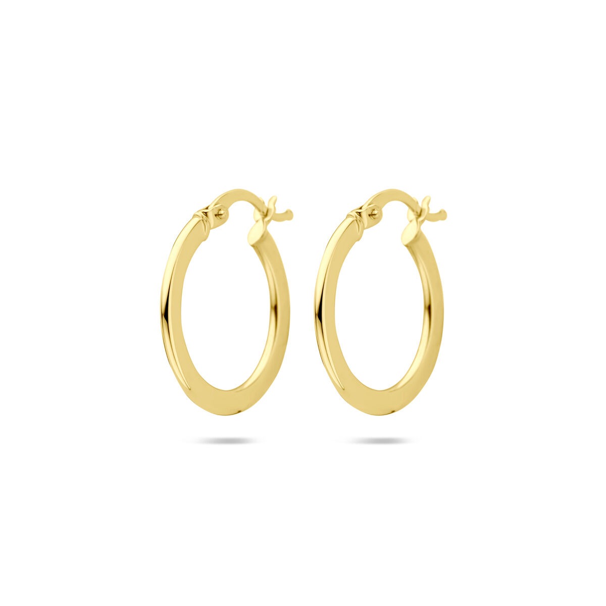 14k gelbgoldene Ohrhänger mit einem Durchmesser von 21 mm und einer schlichten, glänzenden Oberfläche