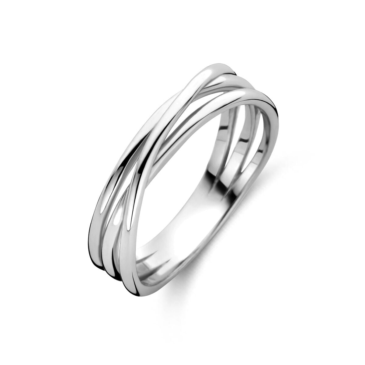 Gerhodinierter Silberring mit drei ineinander verschlungenen Bändern und einer Breite von 5,5 mm