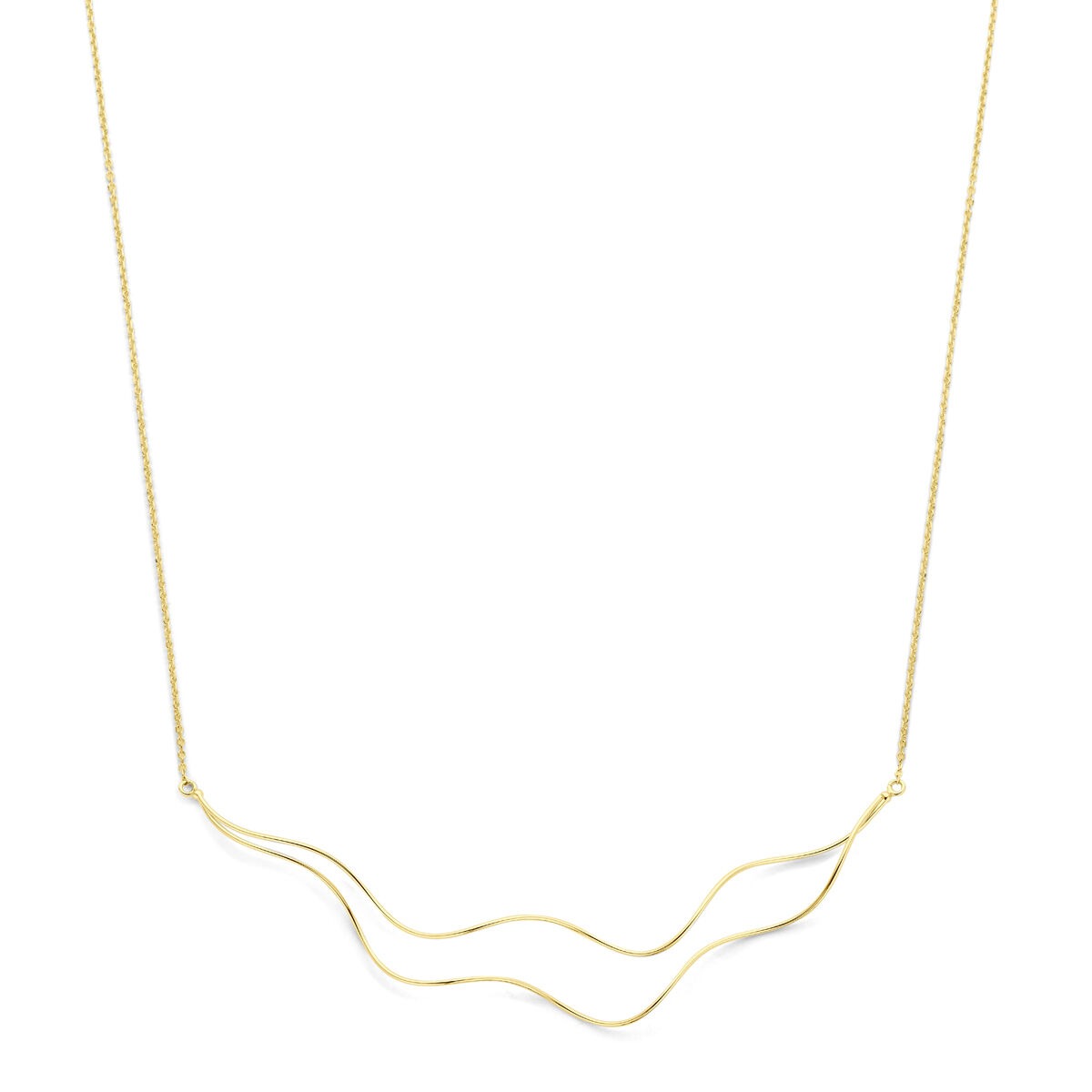 14k gelbes Goldcollier mit geschwungenem Design und feiner Kette