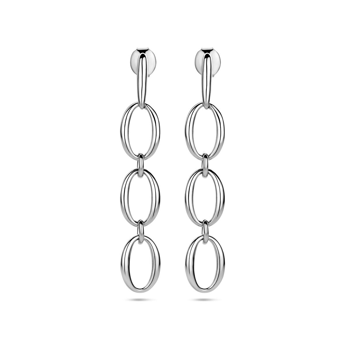 Gerhodineerde silberne Ohrhänger mit drei ovalen Ringen, 45 mm lang