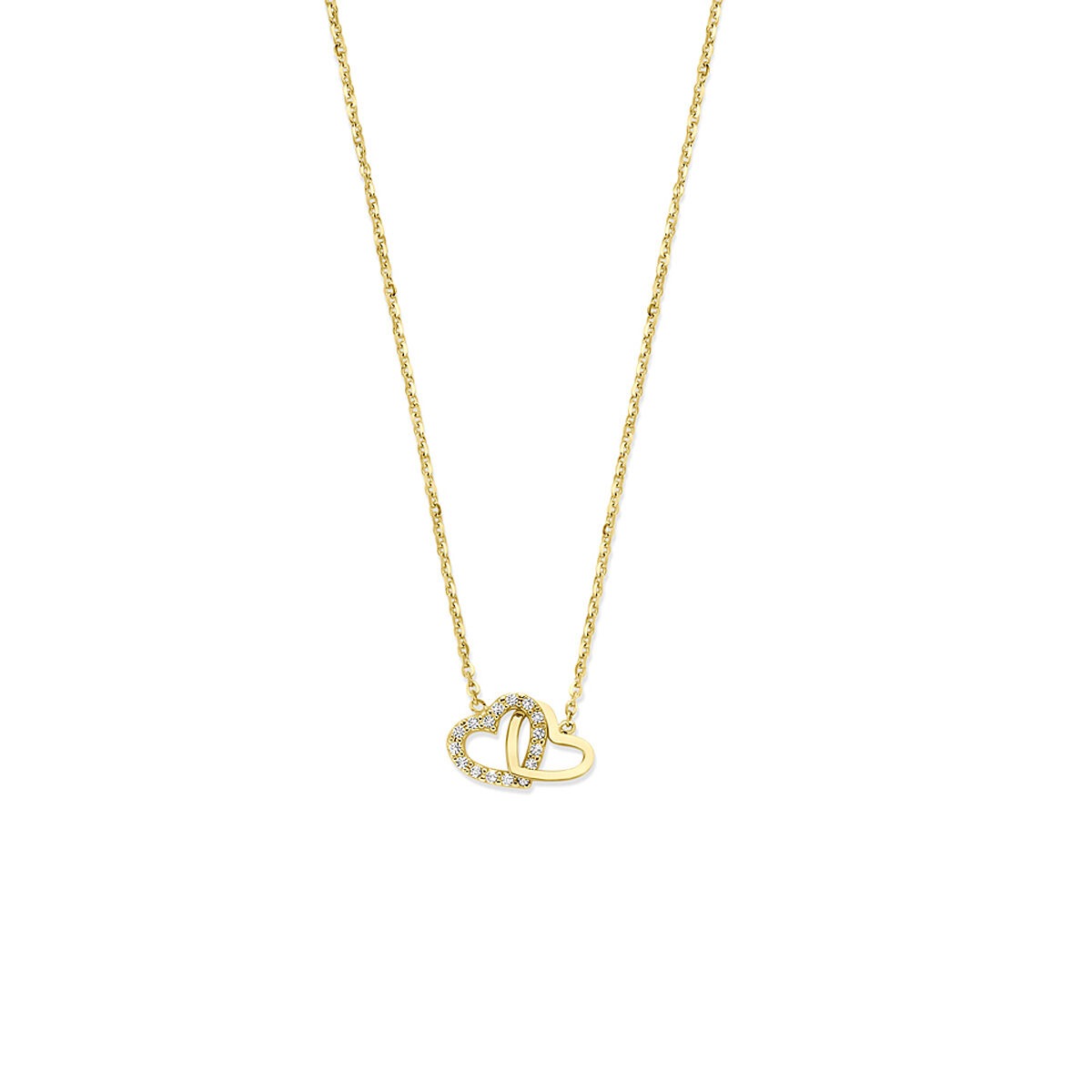 14k gelbgoldene Kette mit Herzanhänger und Zirkonia-Steinen
