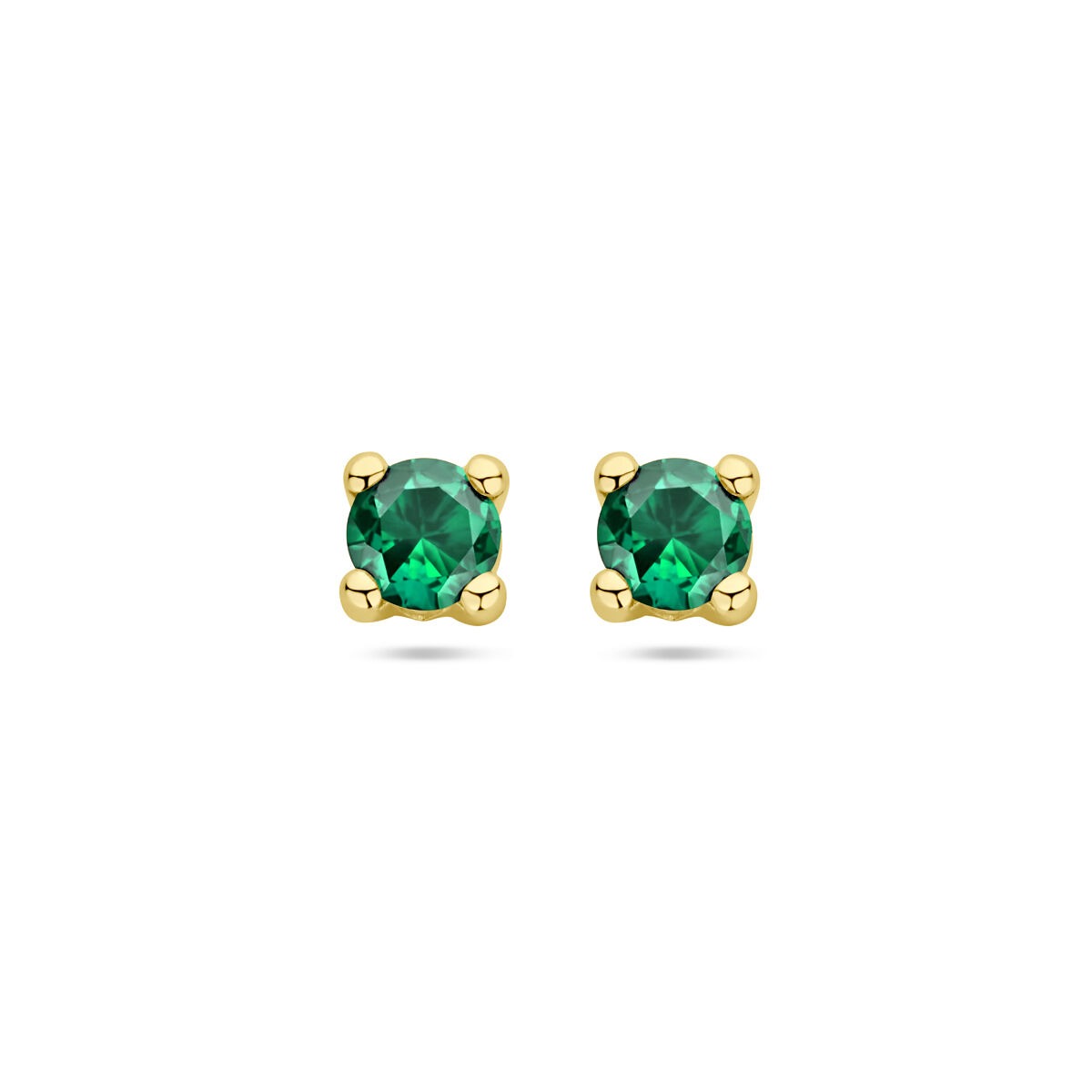 Ohrstecker aus 14k Gelbgold mit synthetischem Smaragd in runder Form