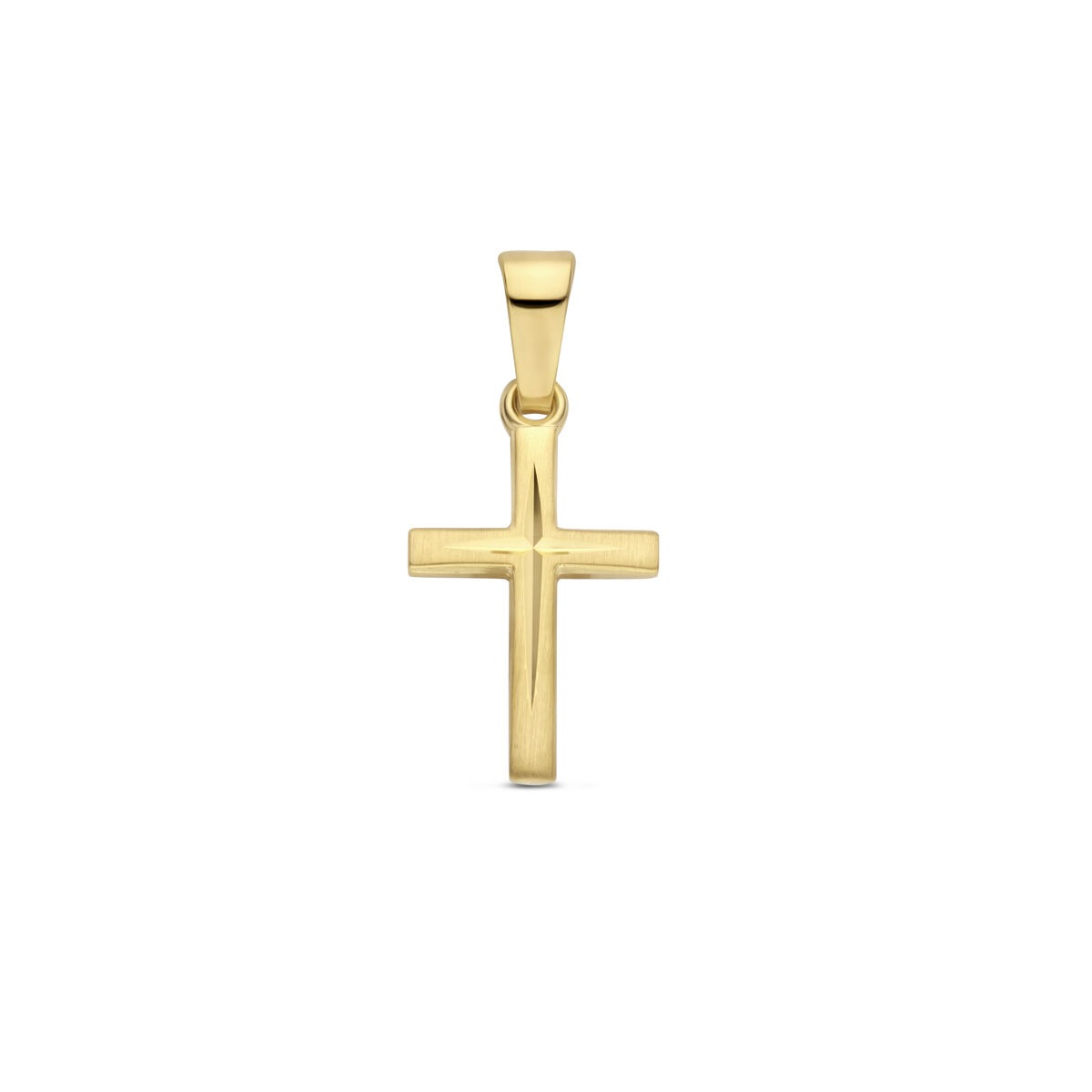 Kreuzanhänger aus 14k Gelbgold mit matter und diamantierter Oberfläche
