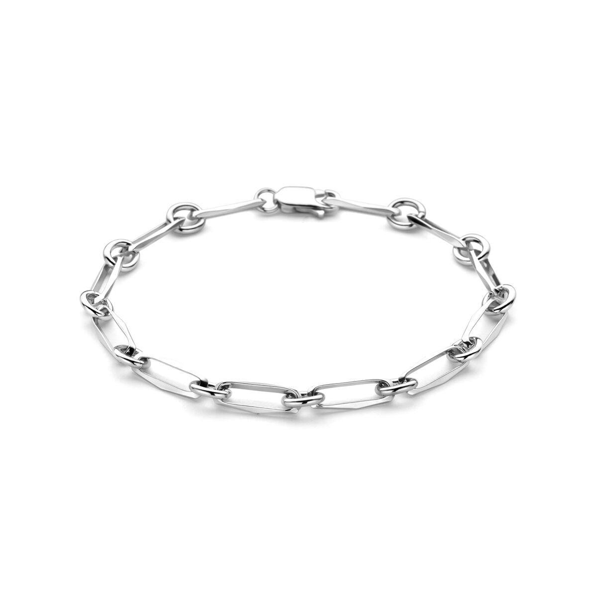 Armband aus rhodiniertem 925 Silber mit 5 mm breiten Gliedern und Karabinerverschluss