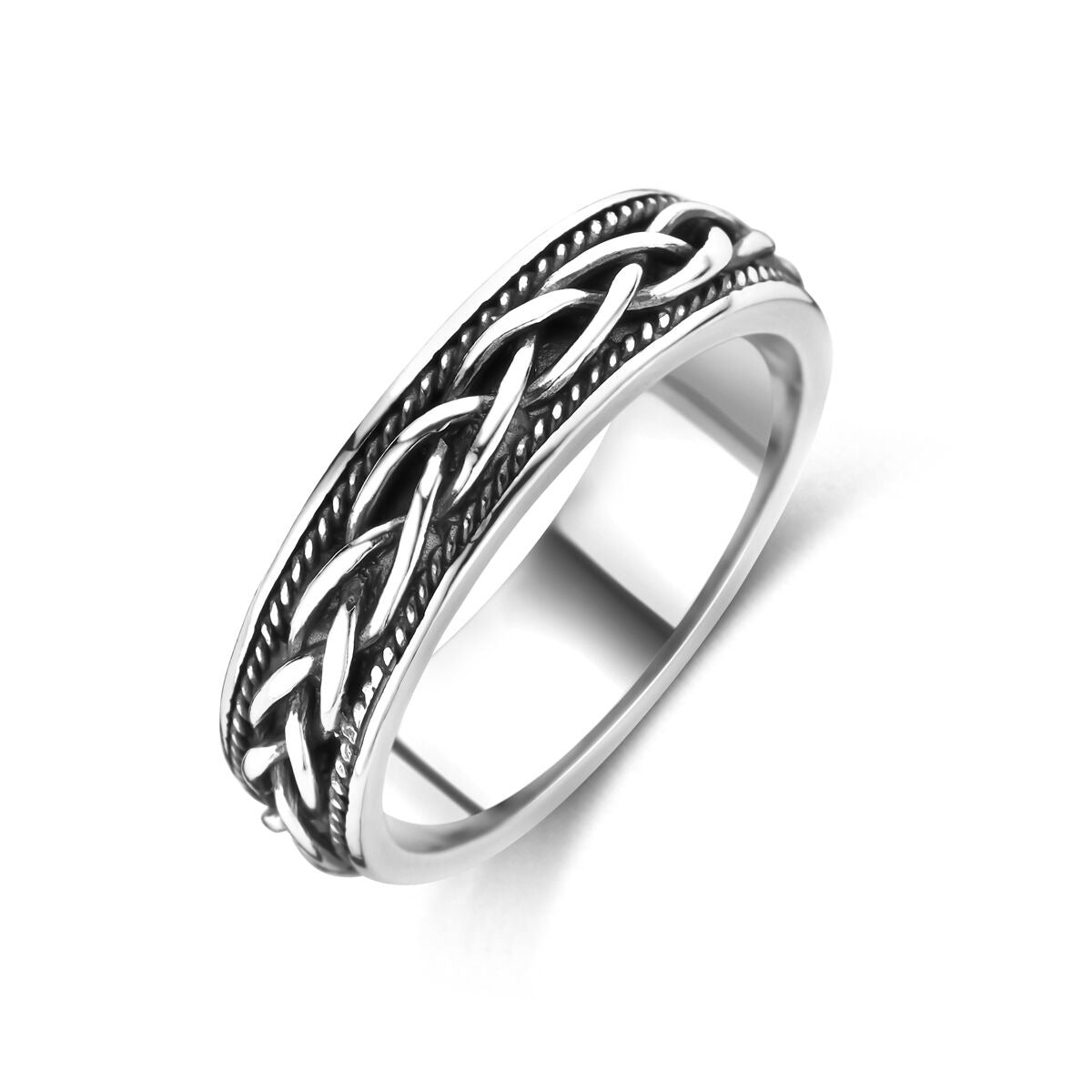 Oxidierter Silberring für Herren mit geflochtenem Design und mattem Finish