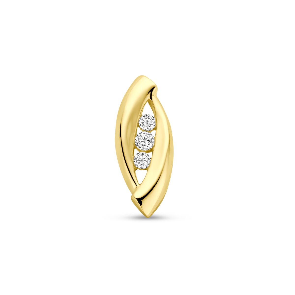 Hänger aus 14k Gelbgold mit drei Zirkonia, 15 mm lang, geschwungene Form
