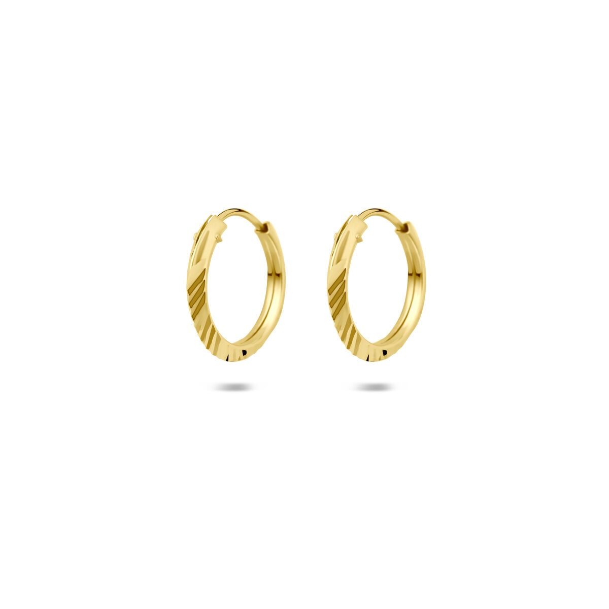 Goldene Creolen 14k mit Scharnierverschluss und 1,5 mm Breite, mit geriffelter Oberfläche