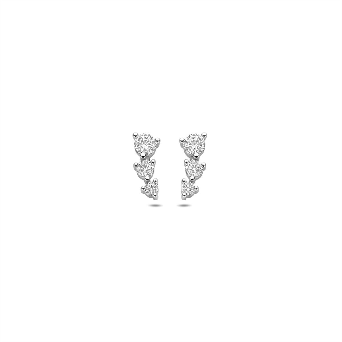 Gerhodinierte 925 Silber-Ohrstecker mit Zirkonia in blütenblattförmigem Design