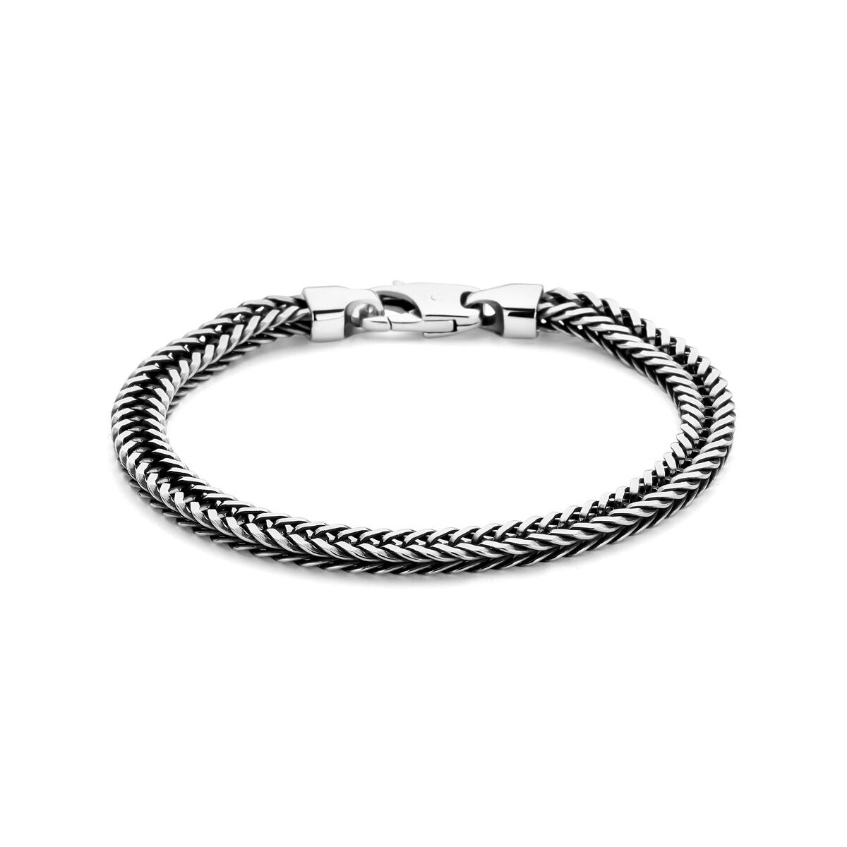 Herrenarmband aus oxidiertem Silber im Vosseschwanzdesign mit klassischem Verschluss