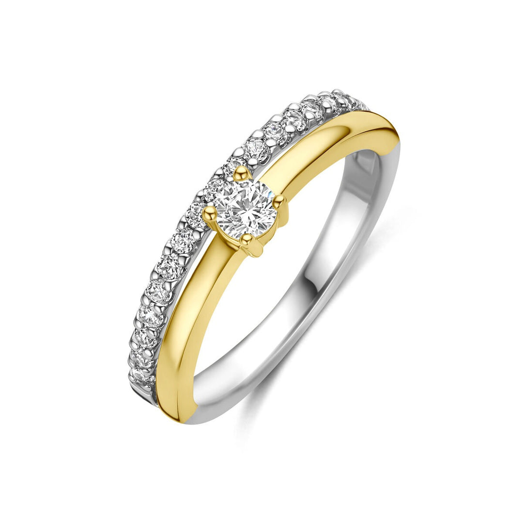 Verguld en gerhodineerd zilveren ring met zirkonia
