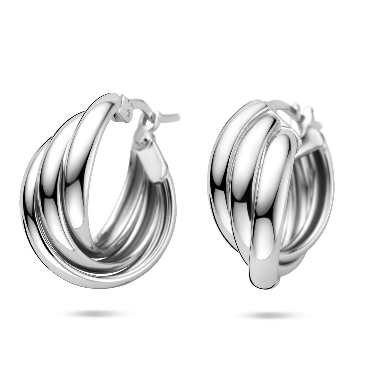 Zweifarbige, gerhodinierte Creolen aus 925 Silber, 21x9 mm, mit geschwungenem Design