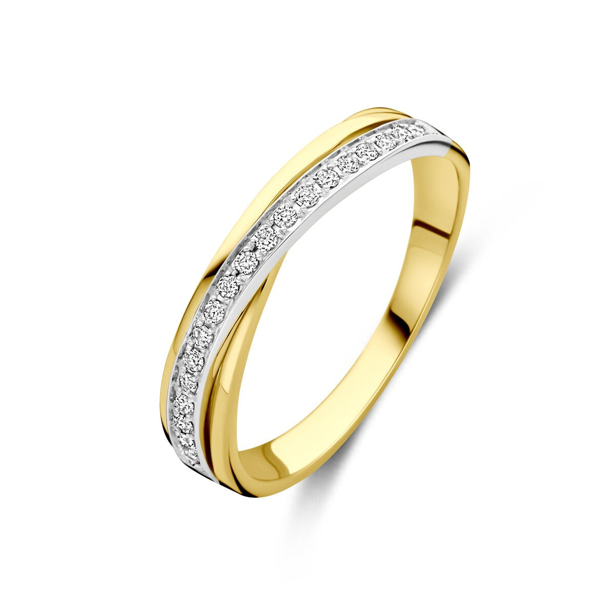Bicolor Ring aus 14k Gold mit einer weißen Diamantreihe von 0,13 ct