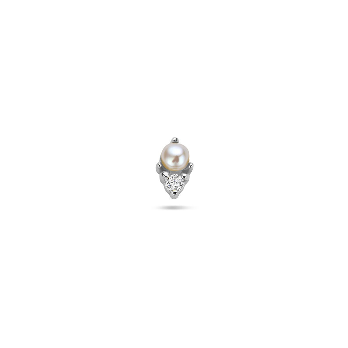 Gerhodinierter silberner Flat Back Piercing mit einer Perle und Zirkonia-Steinen