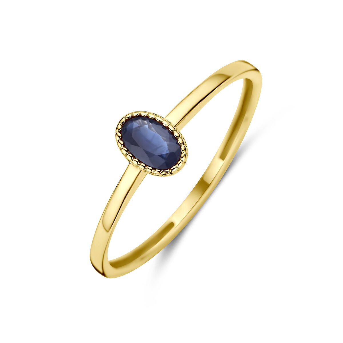 Ring aus 14 Karat Gelbgold mit ovalem Saphir in der Mitte