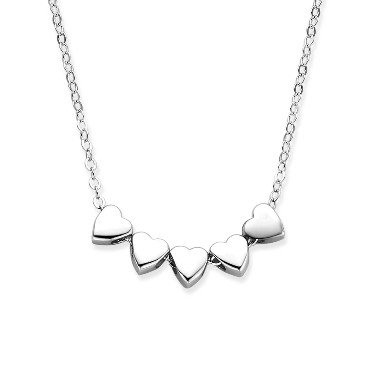 Collier aus rhodiniertem 925 Silber mit fünf herzförmigen Anhängern