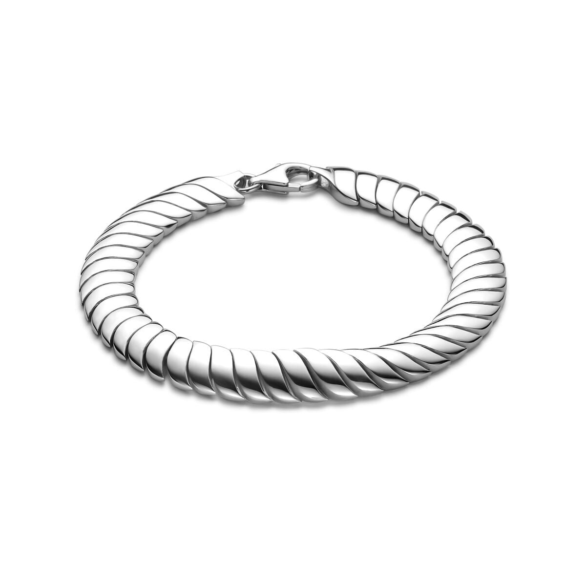 Silbernes Damenarmband mit rhodiniertem Finish und 9 mm breiten Omega-Gliedern, 19 cm lang