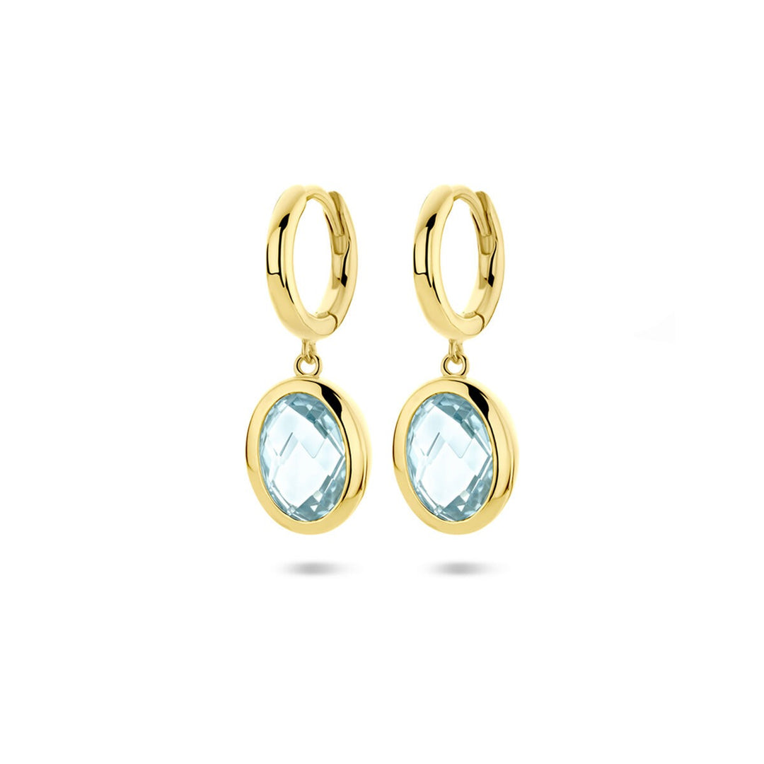 Verguld zilveren klapoorringen met sky blue topaas – 26 mm