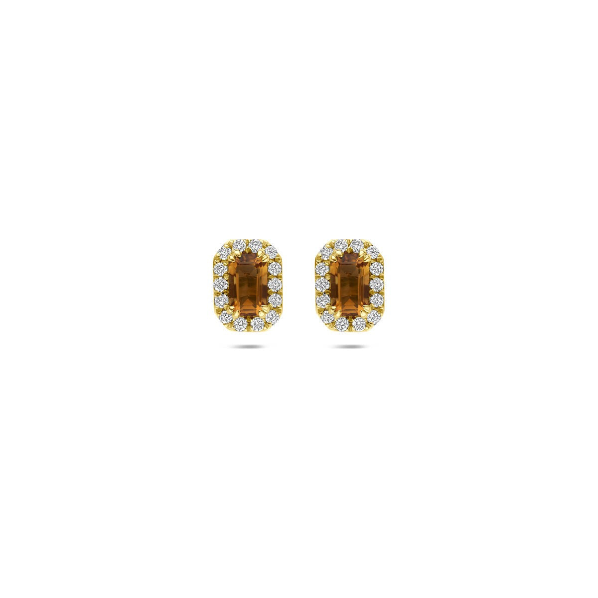 14k Gelbgoldene Ohrringe mit Citrin und lab-grown Diamanten, ovaler Form mit funkelndem Zierstein.