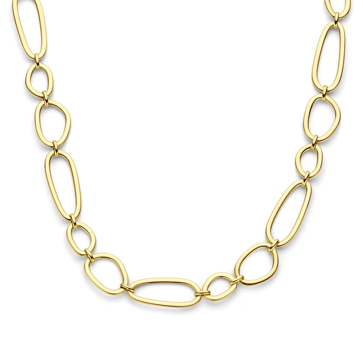 14k geelgouden ketting met brede schakelstructuur