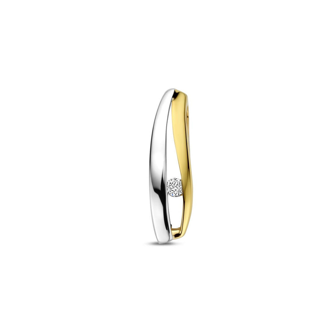 hanger lab grown diamant 0.04ct f vs 18 mm 14K bicolor goud geel/wit