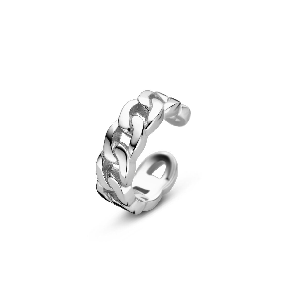 Zilberner Ear Cuff aus rhodiniertem 925 Silber mit einer Kettenstruktur