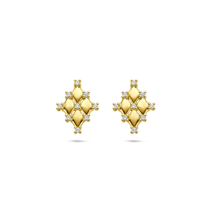 14k Geelgouden oorknoppen met diamant – 12 x 9 mm, ruitvormig