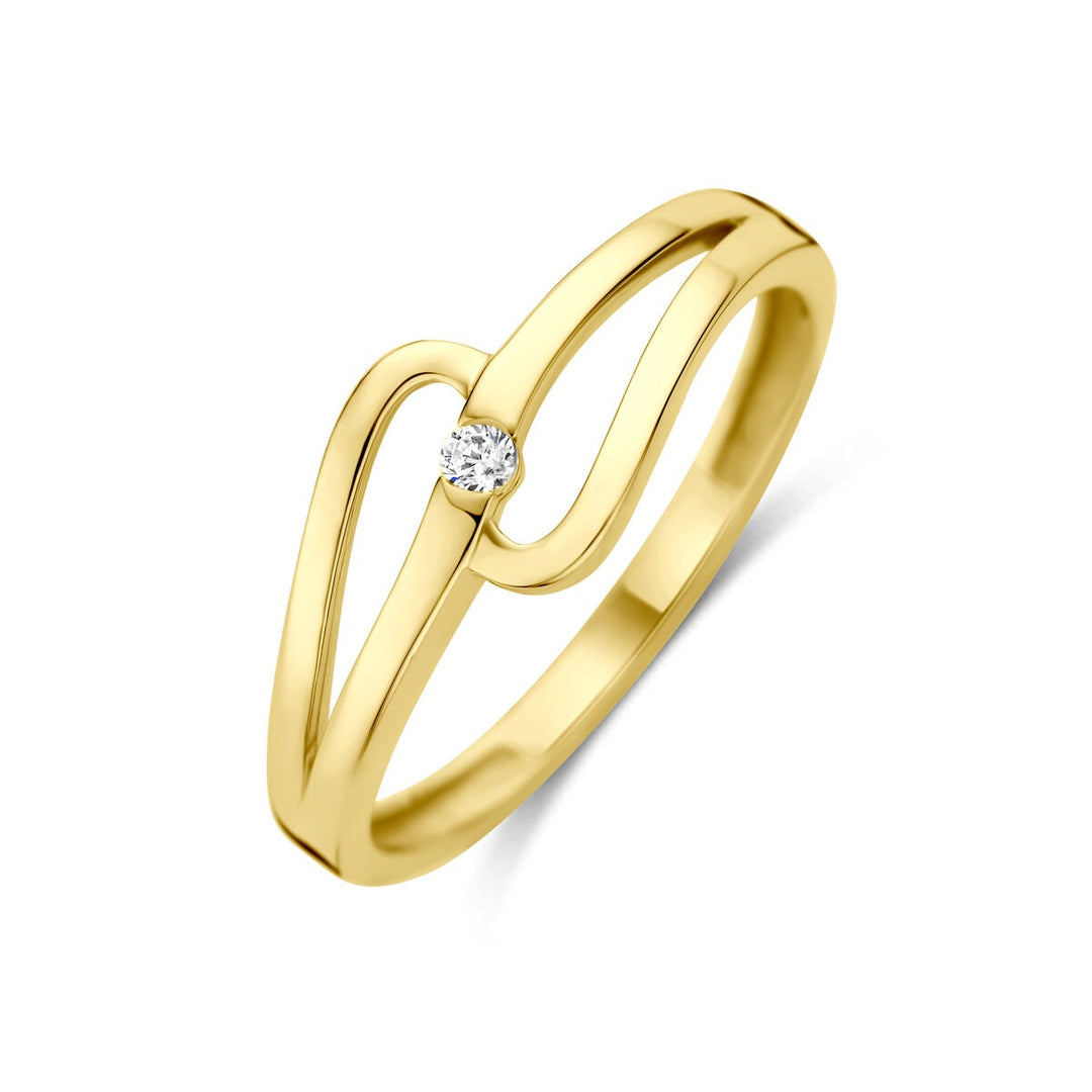 14k Geelgouden ring met zirkonia solitaire