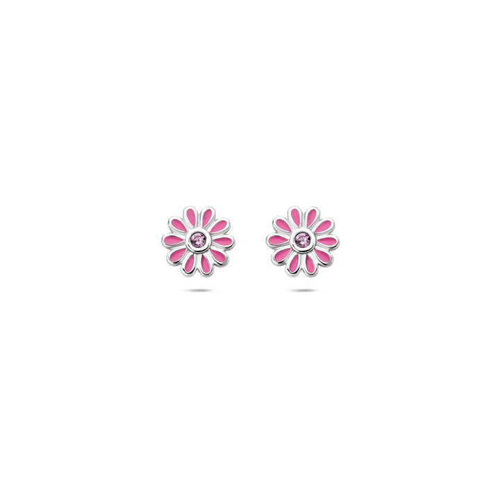 Ohrstecker Blume rosa Zirkonia Silber rhodiniert