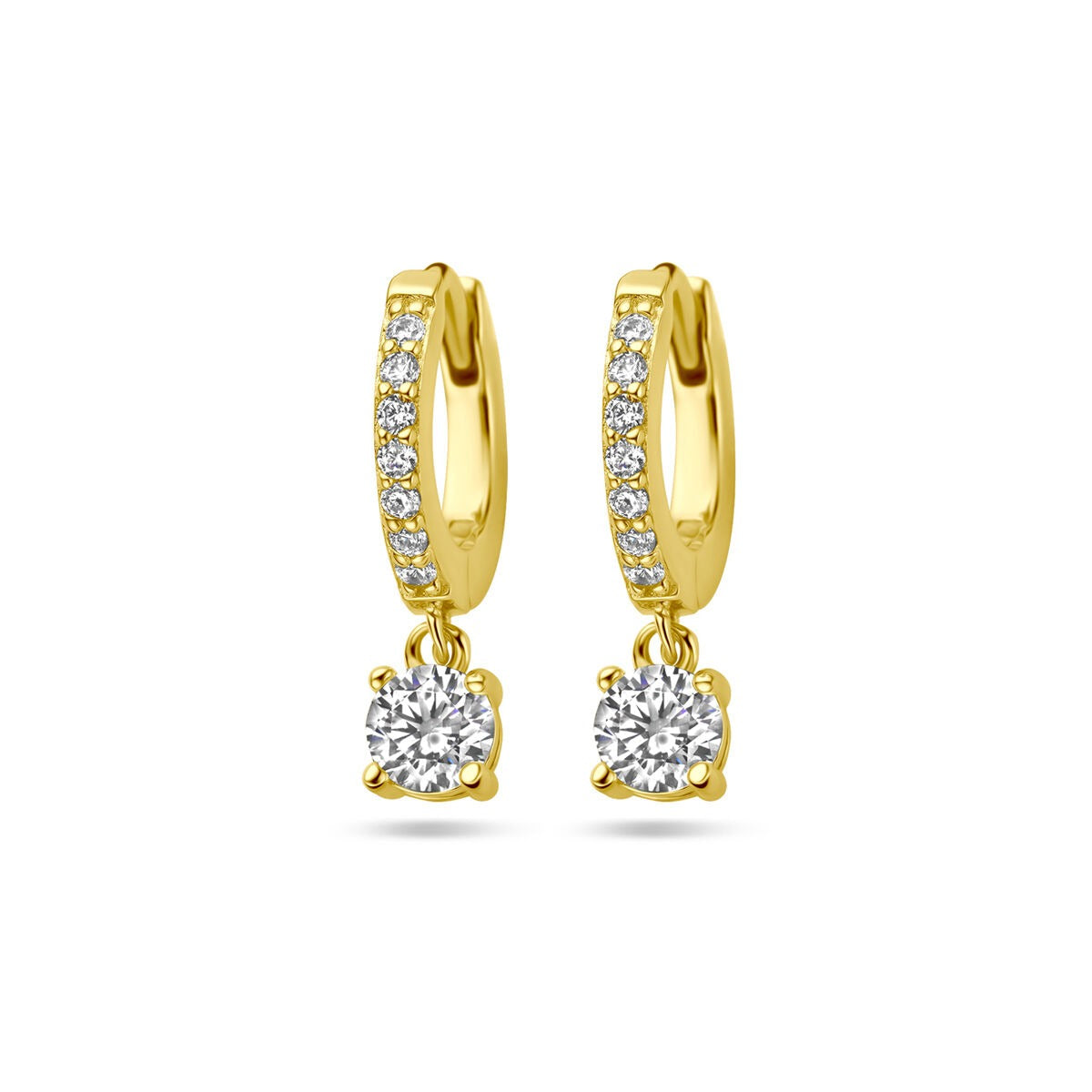 Goldfarbene vergoldete Silberohrringe mit brillantgeschliffenen Zirkonia in Krappenfassung
