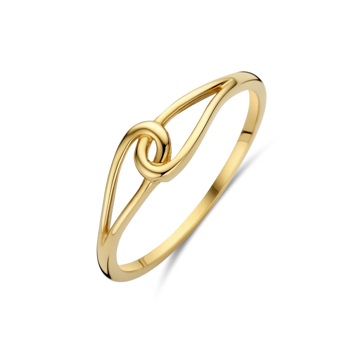 Ring aus 9 Karat Gelbgold mit einer 5 mm breiten, geschwungenen Form und einem Knoten-Design