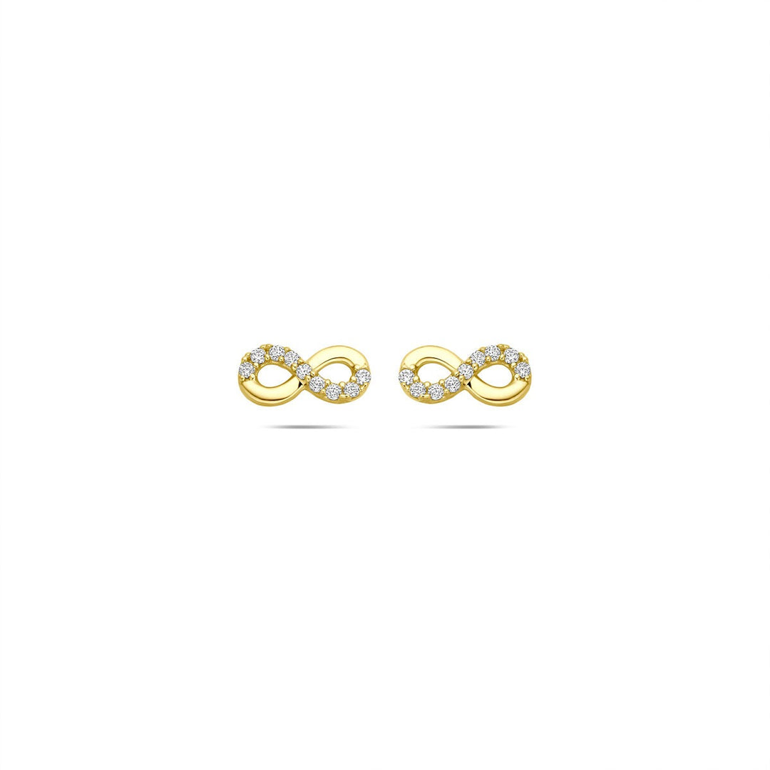 9k Geelgouden oorknopjes met infinity teken en zirkonia
