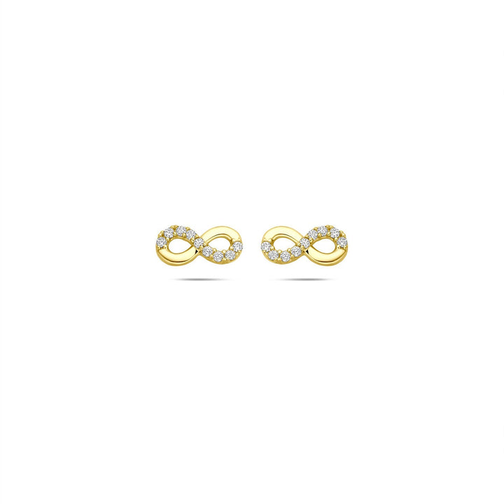 9k Geelgouden oorknopjes met infinity teken en zirkonia