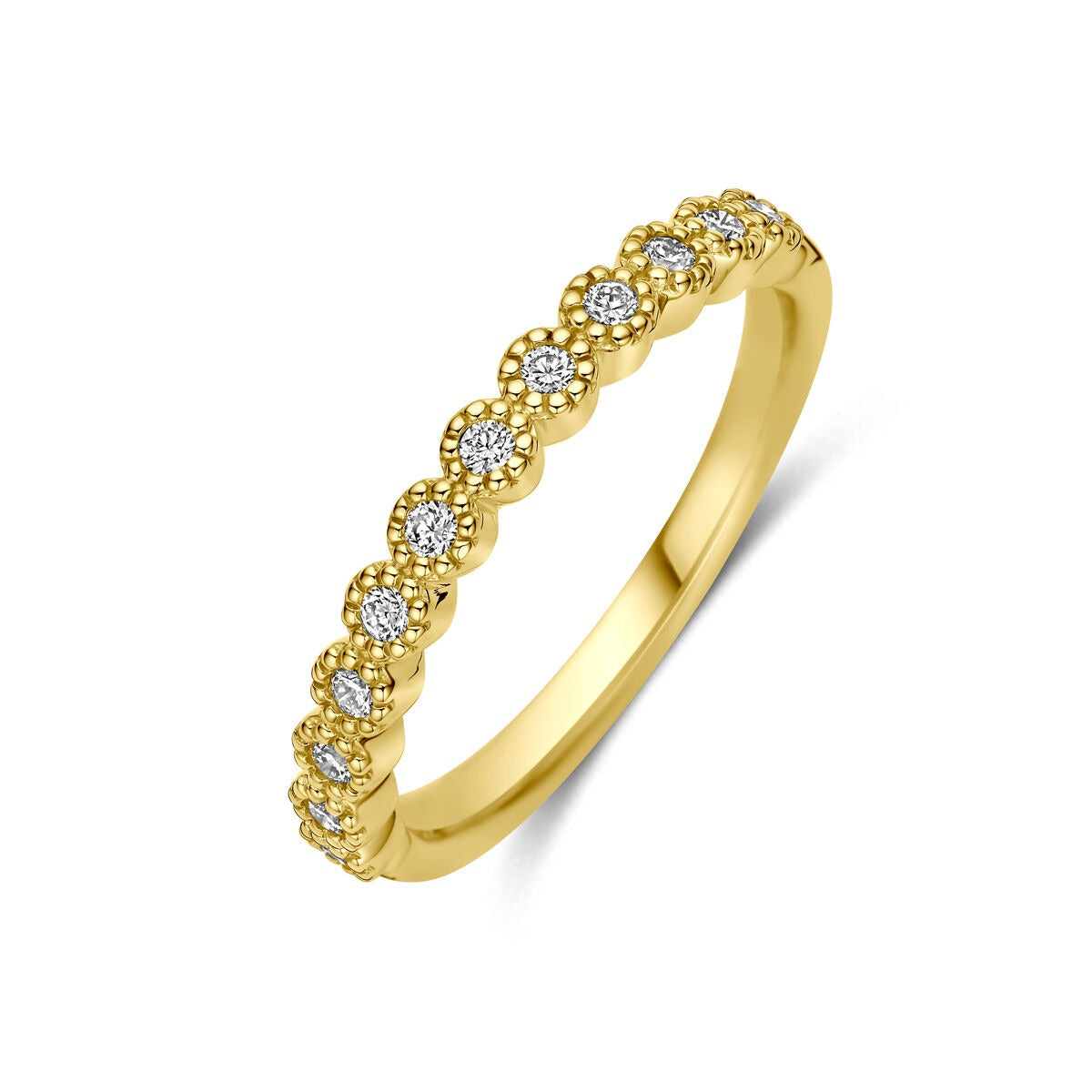 Allianzring aus 14k Gelbgold mit 0,18 ct Diamanten in einer geschwungenen Anordnung