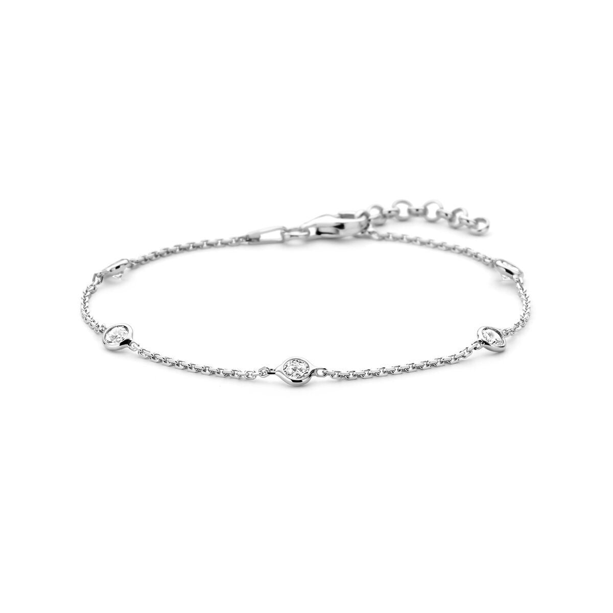 Silbernes Ankerarmband aus rhodiniertem 925 Silber mit Zirkonia und kleinen Kugeln