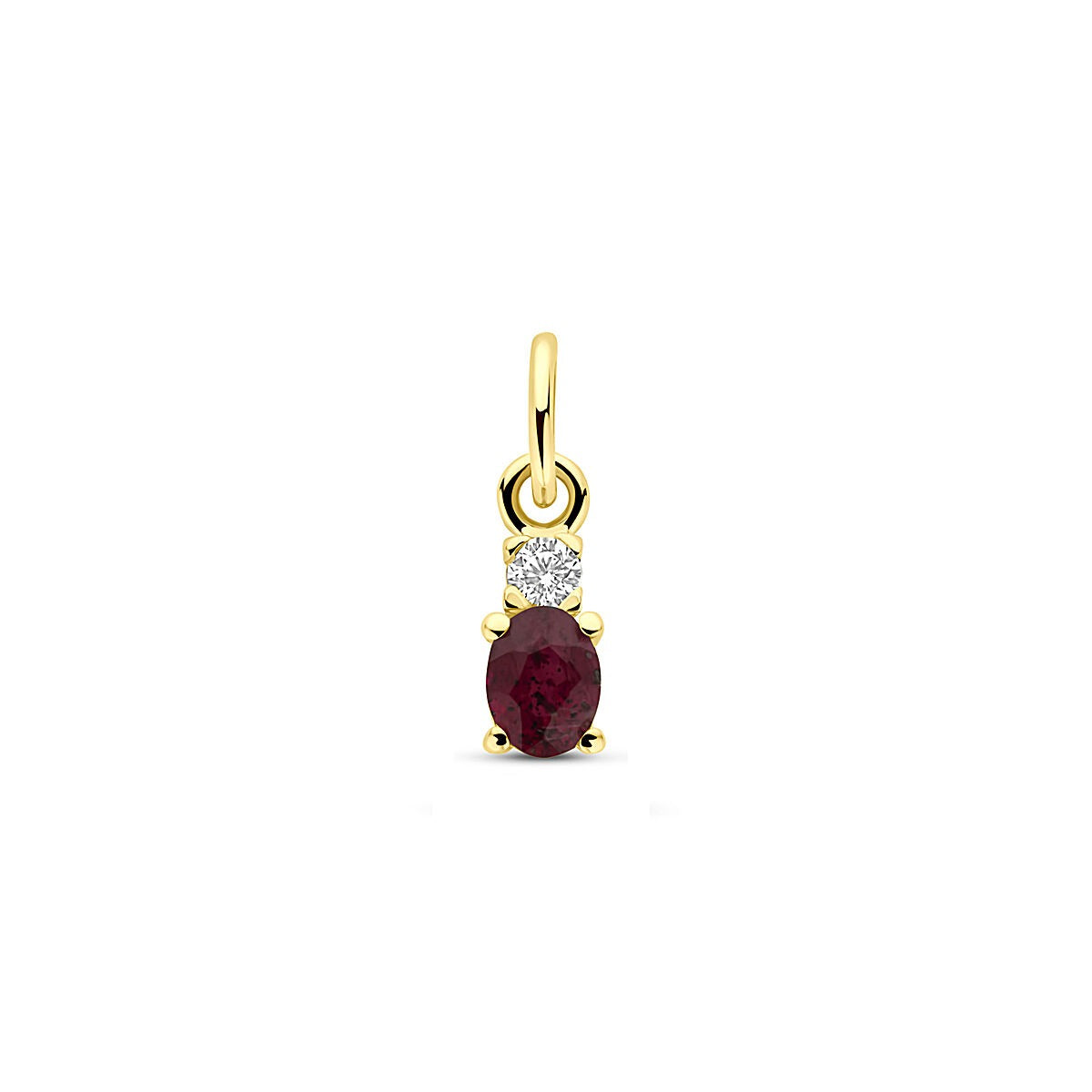 Hänger aus 14k Gelbgold mit ovalem Rubin und Zirkonia, 12 mm lang