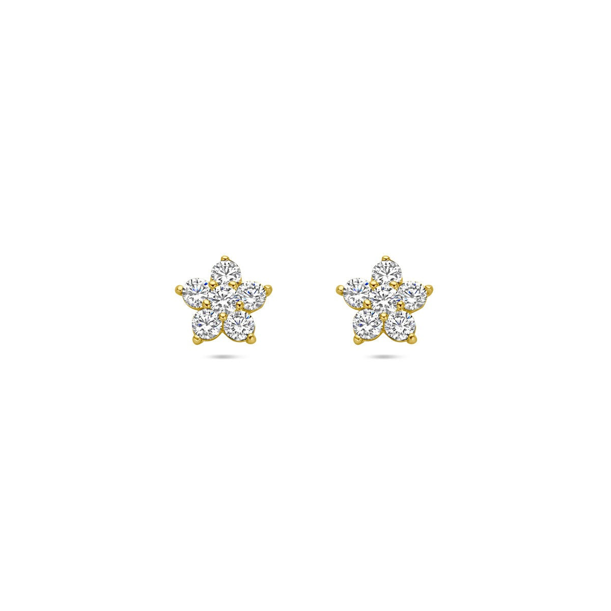 14k goldene Kinder-Ohrstecker in Blumenform mit transparenten Zirkonia-Steinen