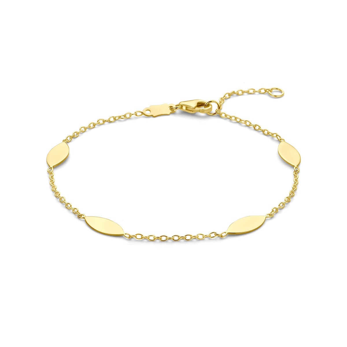 Armband aus 14K Gelbgold mit ovalen Elementen und feiner Gliederkette, Länge 16-18 cm