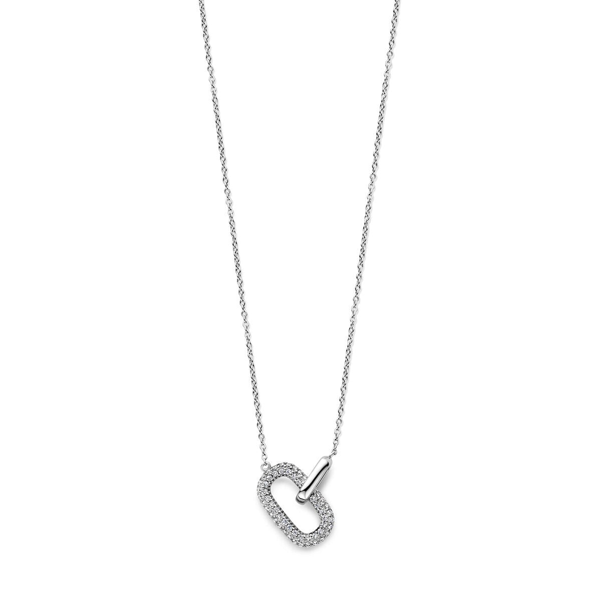 Silbernes Damen-Collier mit rhodiniertem Anhänger in Herzform und Zirkonia-Steinen