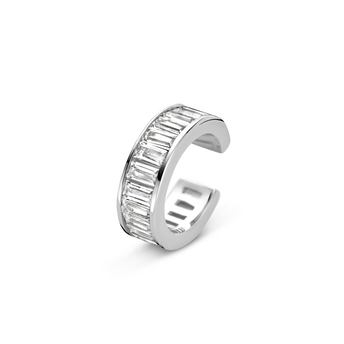 Zilberner Ear Cuff aus rhodiniertem 925 Silber mit Zirkonia-Steinen in rechteckiger Form