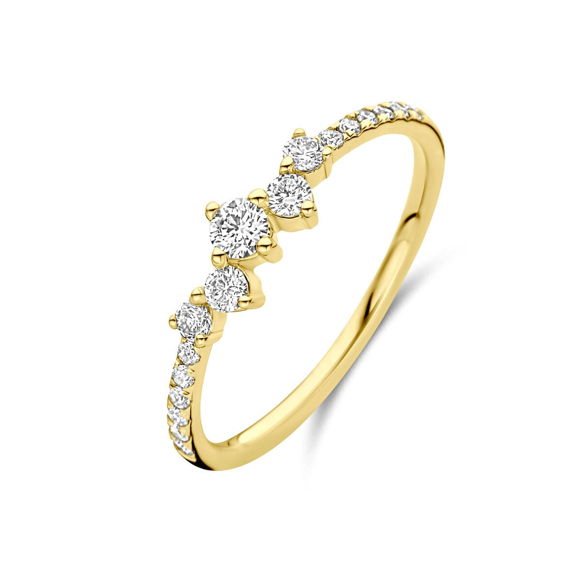 Damenring aus 14k Gelbgold mit 0,33 ct lab-grown Diamanten und funkelnden Zirkonia
