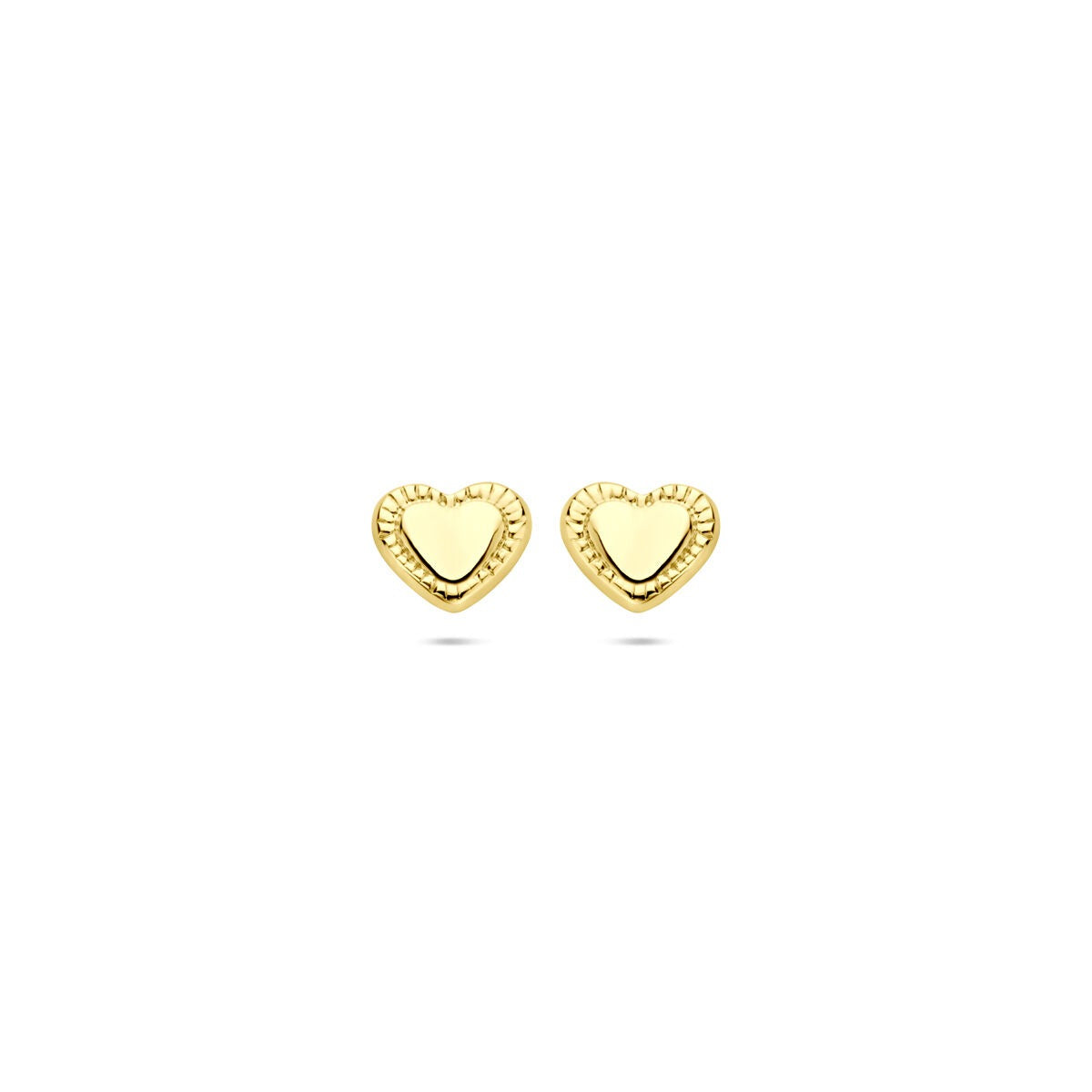 Ohrringe in Herzform aus 14k Gelbgold, 5x5,5 mm, mit feiner Struktur am Rand