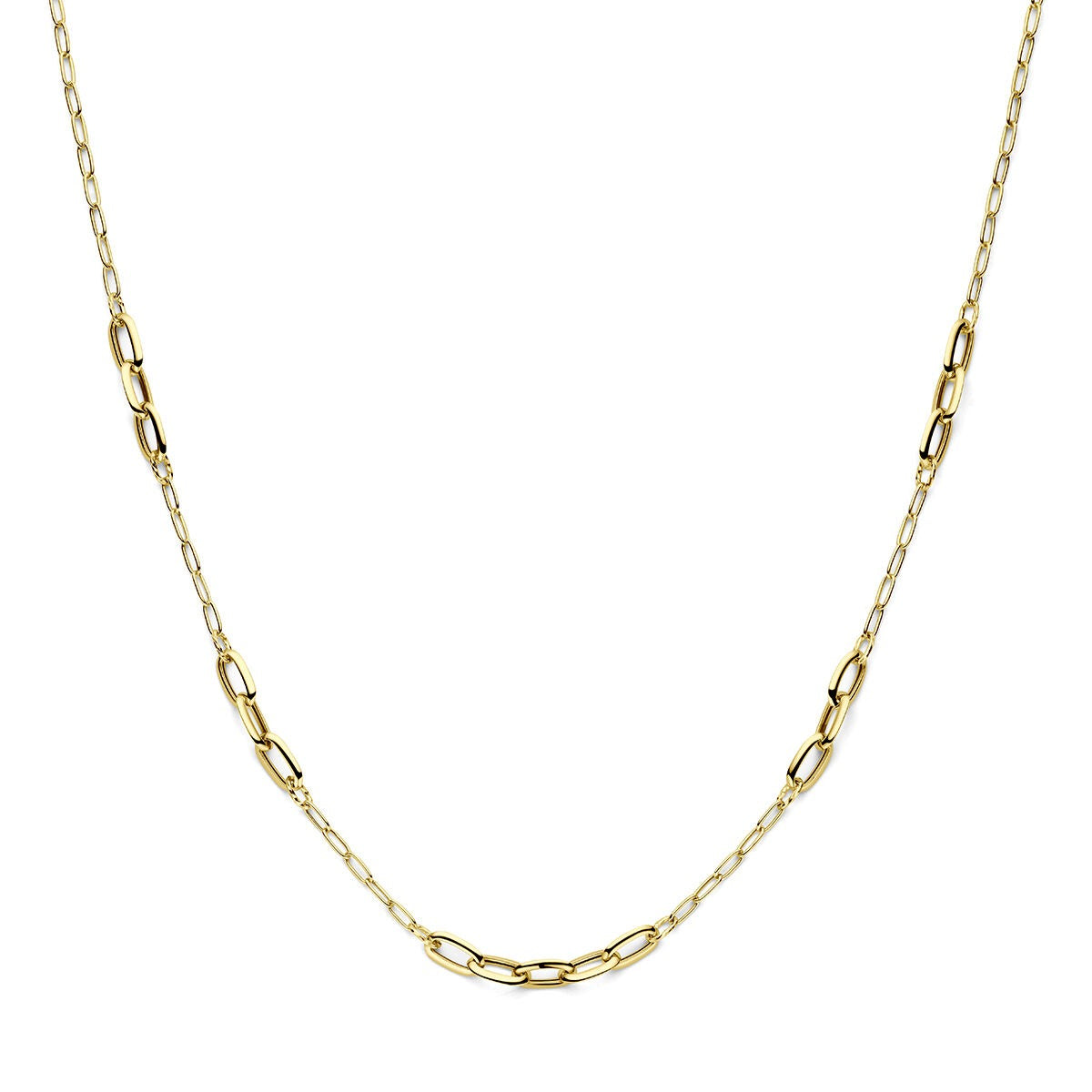 14k gelbgoldenes Damen-Collier mit ovalen Gliedern in glänzender Oberfläche