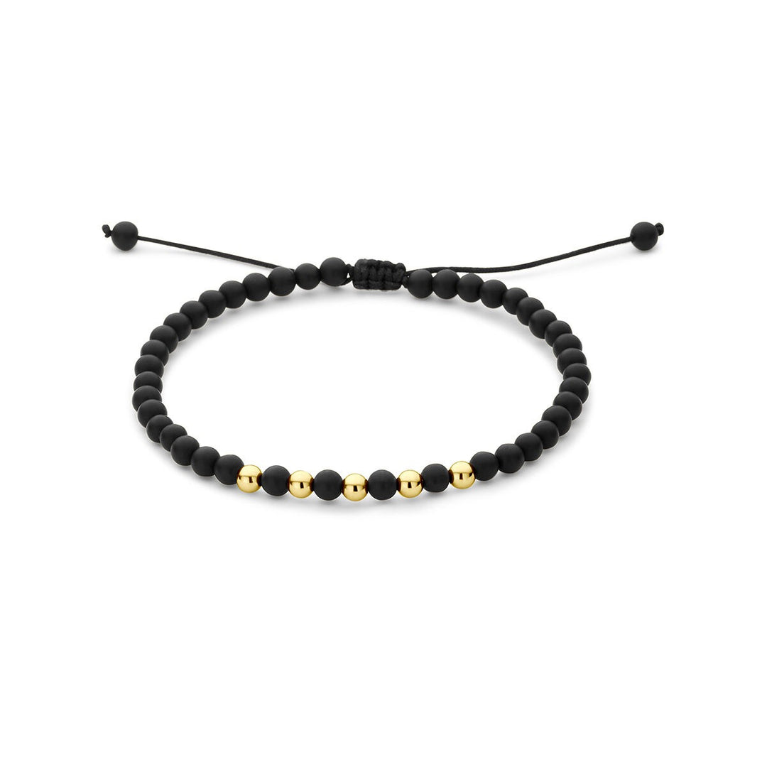14k Geelgouden armband met onyx en zwart polyester