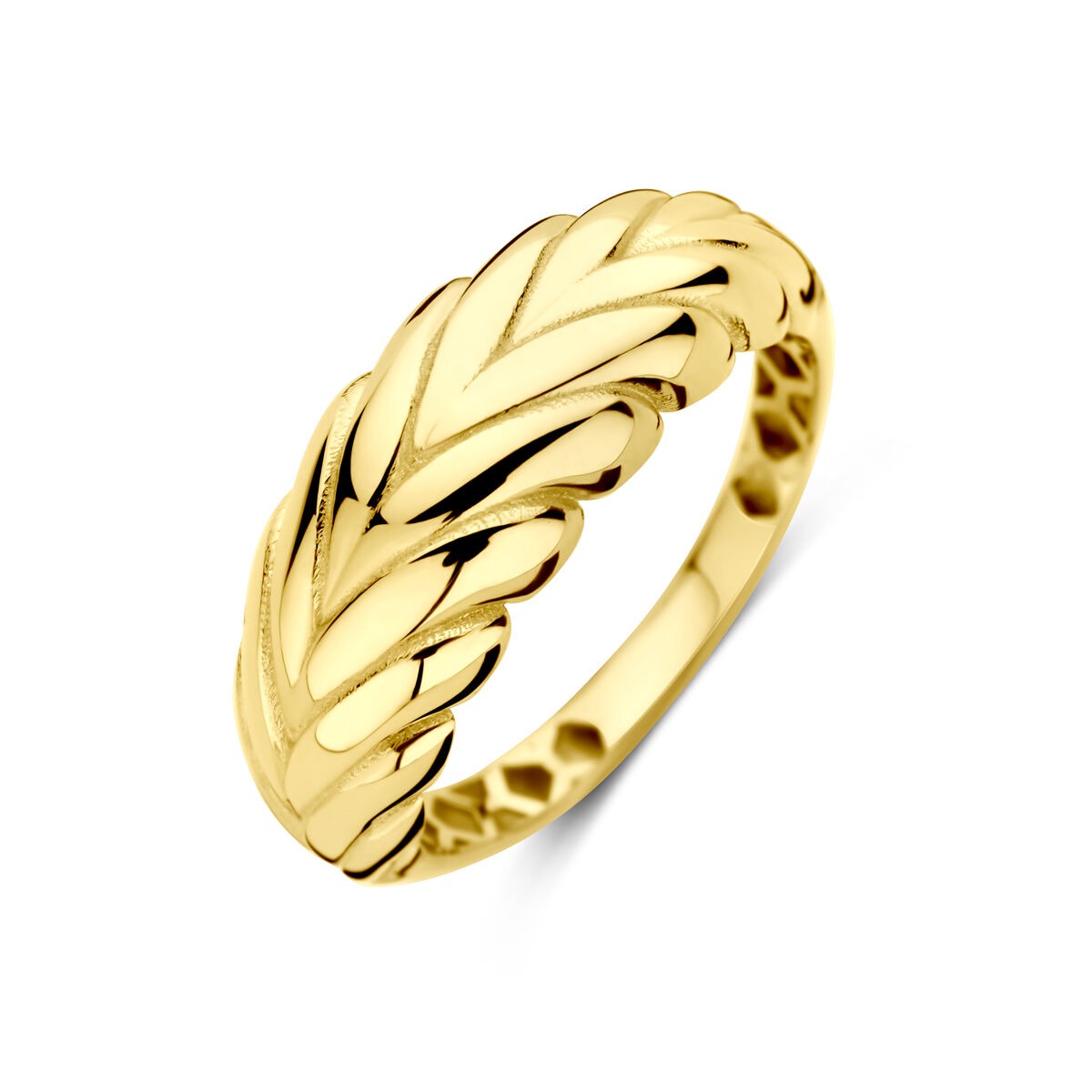 Ring aus 14K Gelbgold mit geflochtenem Design und glänzender Oberfläche